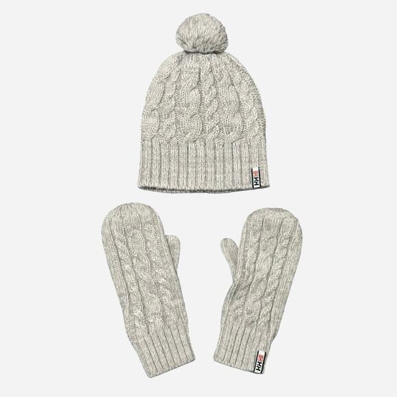 Helly Hansen Beany Mittens Set Gray Cable Knit - Picture 1 of 1